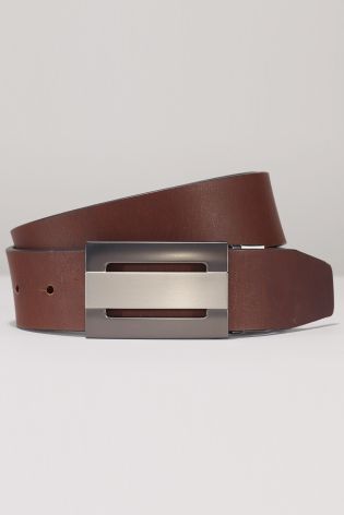 Black/Brown Leather Reversible Cut Out Plaque Belt